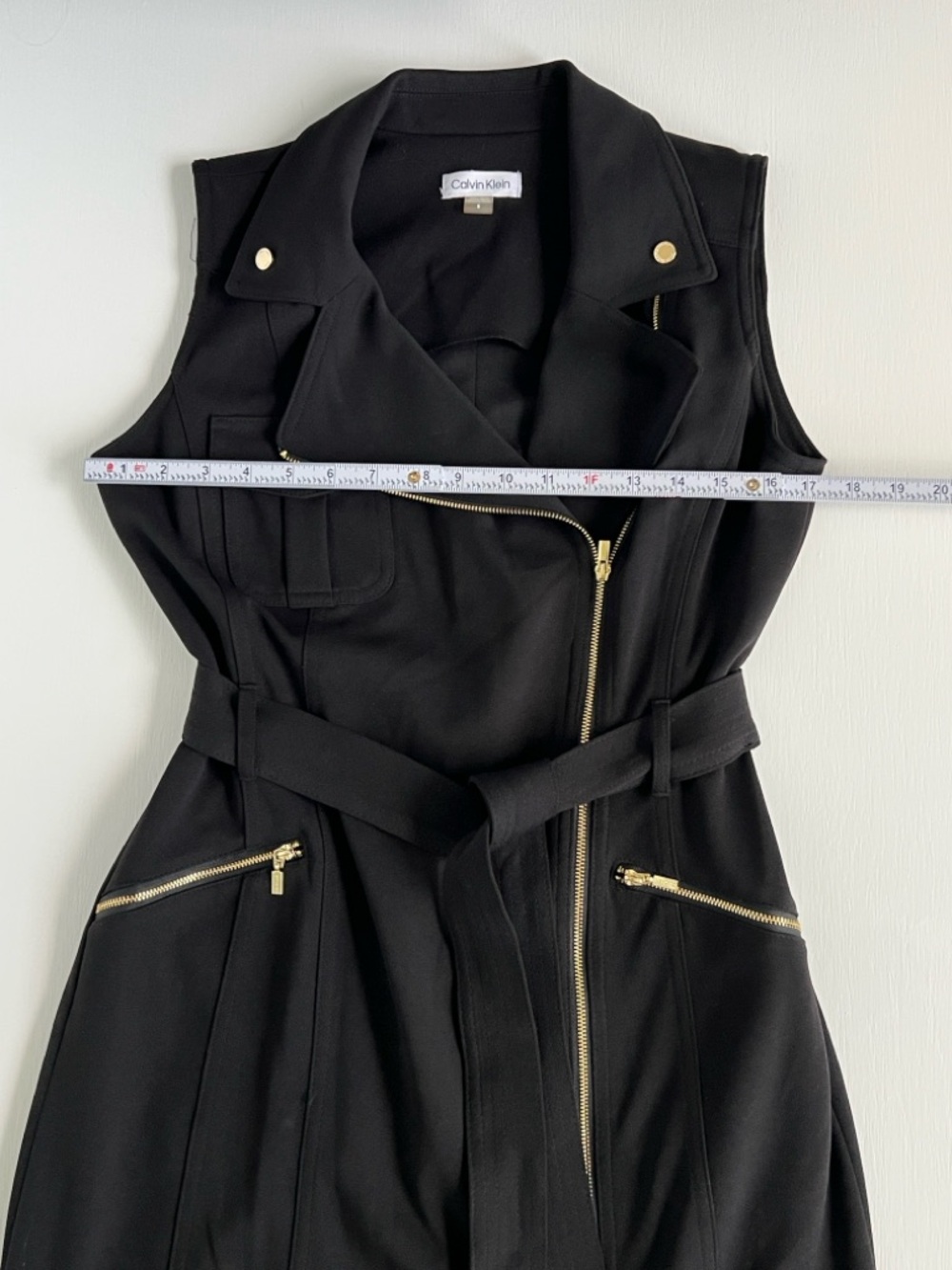 Calvin Klein Black Sleeveless Moto-Style dress with Gold Hardware - Picture 5 of 6
